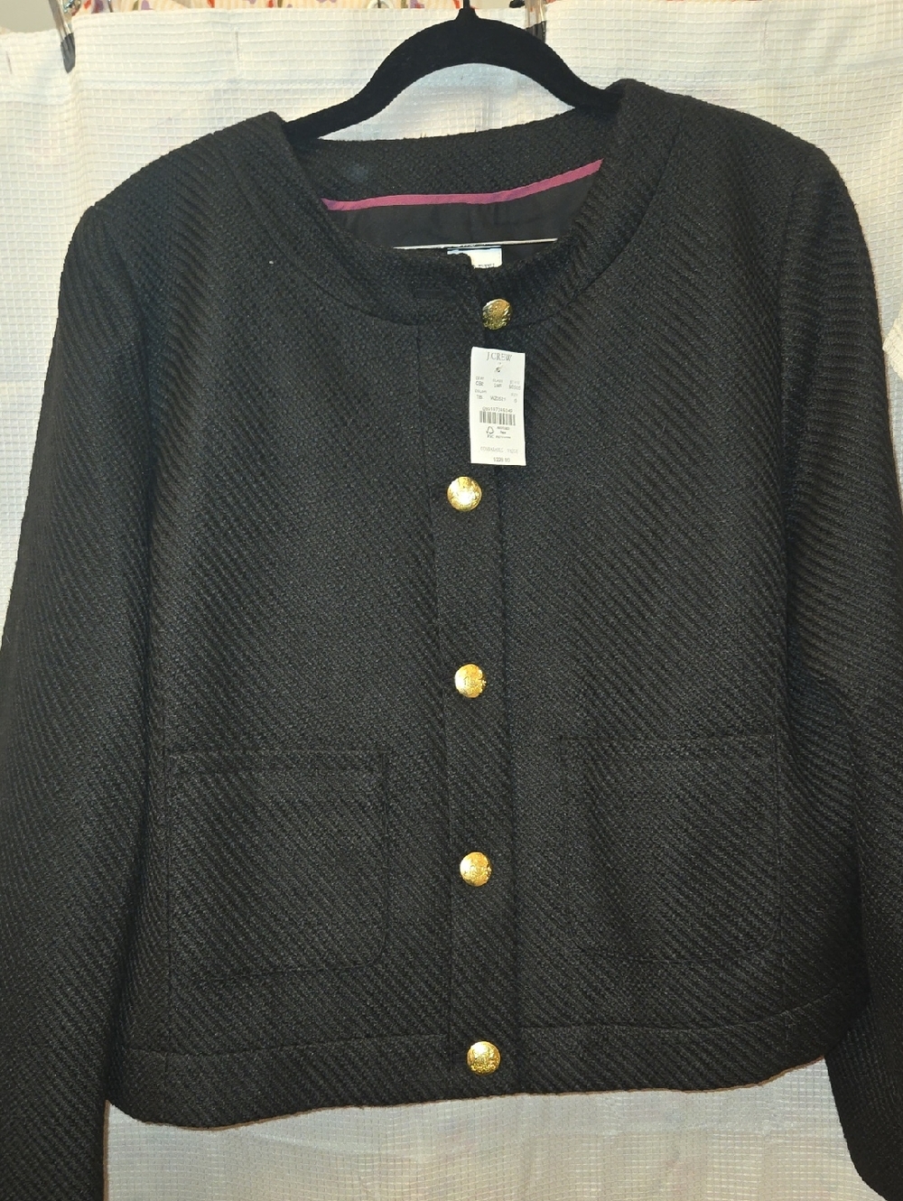 J. Crew Black Textured Collarless Blazer with Gold Buttons NWT $228